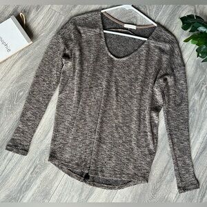 Phanuel heathered grey brown semi open knit lightweight sweater top. Size S